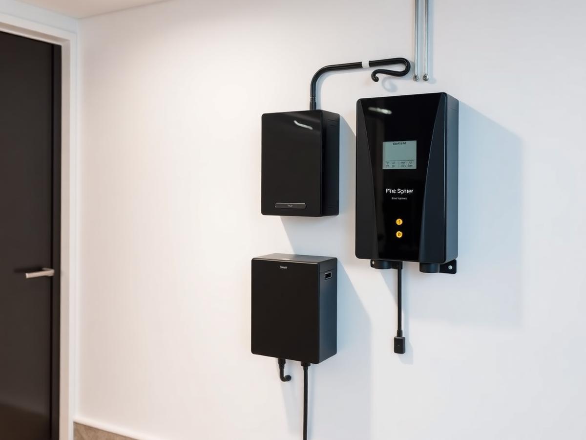 Inverter e batteria di accumulo installati a parete in un locale tecnico