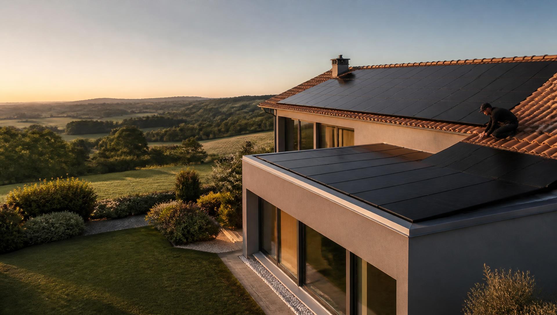 Villa italiana contemporanea con impianto fotovoltaico full-black e tecnico installatore