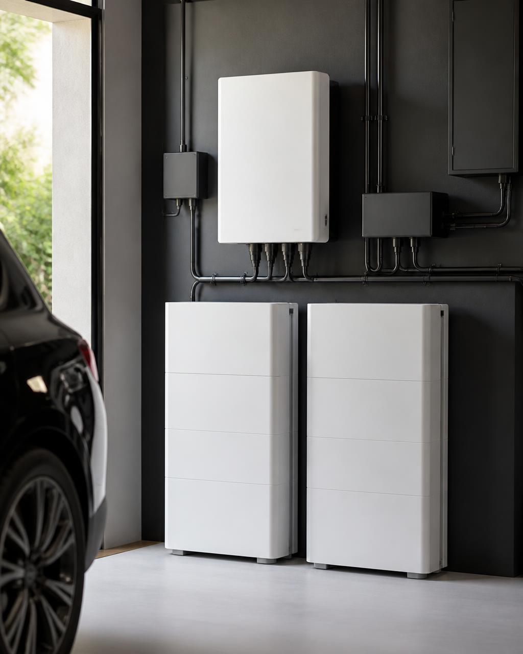 Inverter e batteria di accumulo installati a parete in un locale tecnico