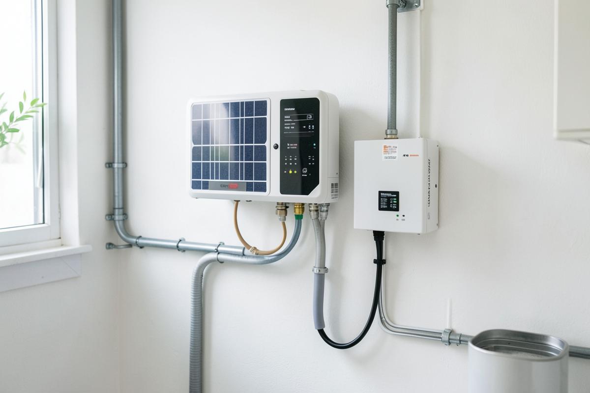 Inverter e batteria di accumulo installati a parete in un locale tecnico